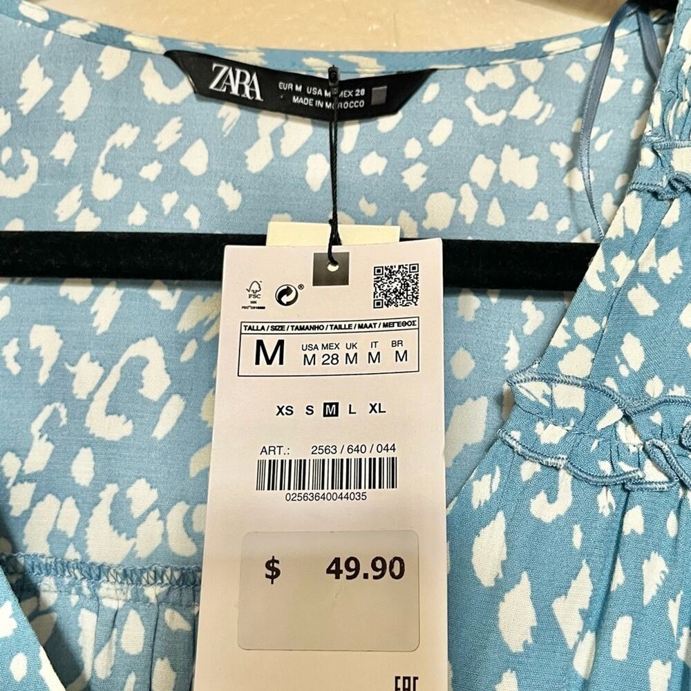 NWT Zara Animal print short dress blue medium - Picture 6 of 10